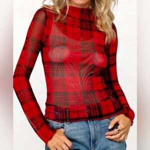 Plaid Mesh Top